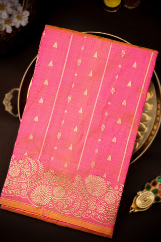 Banarasi Silk Stripes Peach Saree