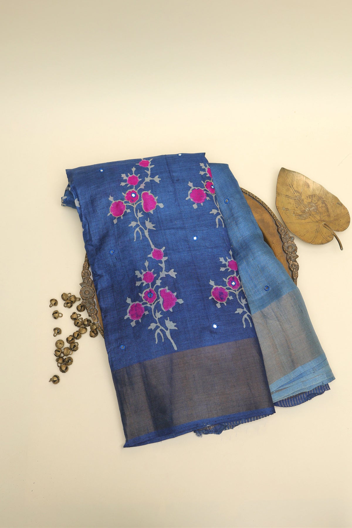 Designer Tussar Blue Saree