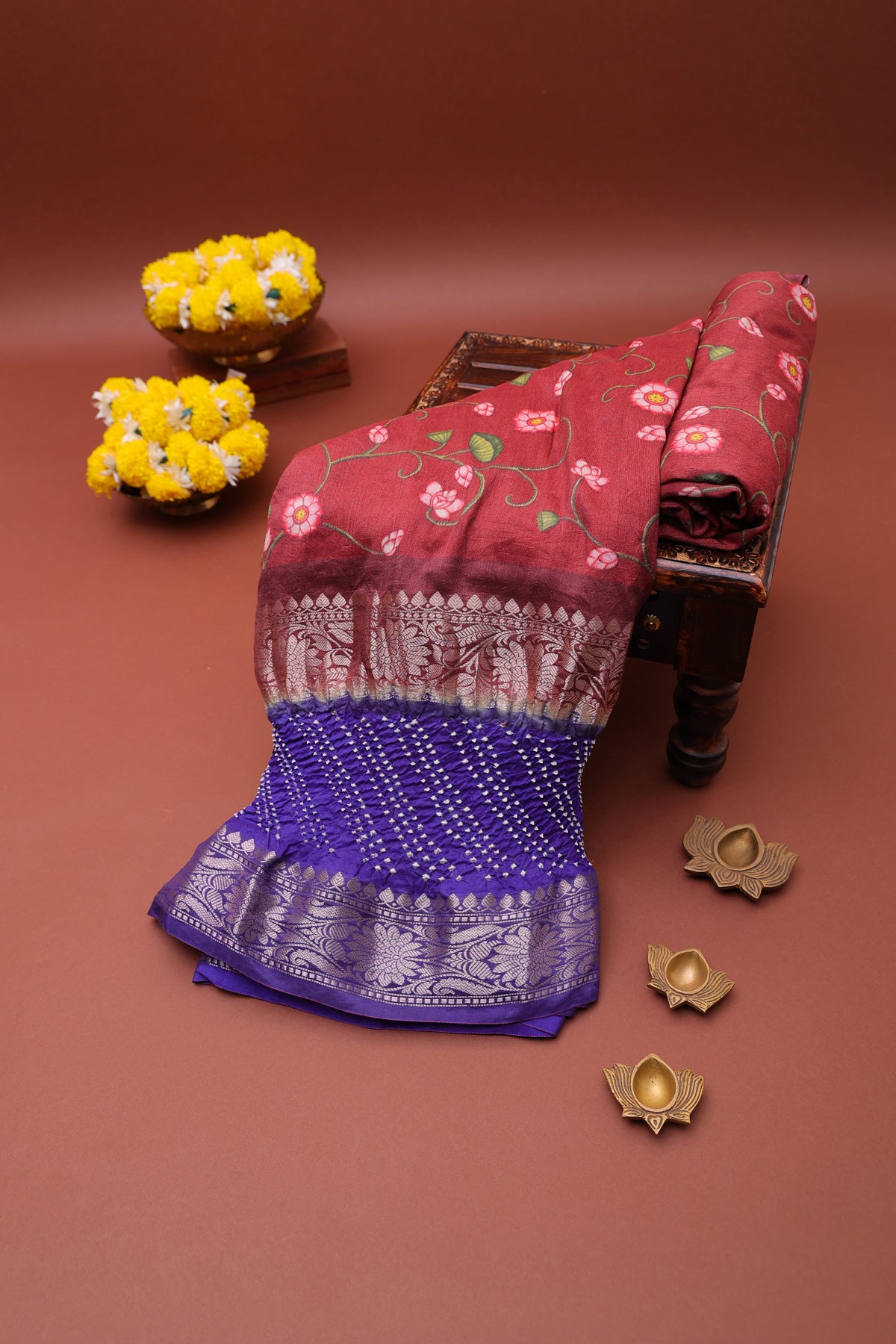 Bandhani Silk Rust Saree