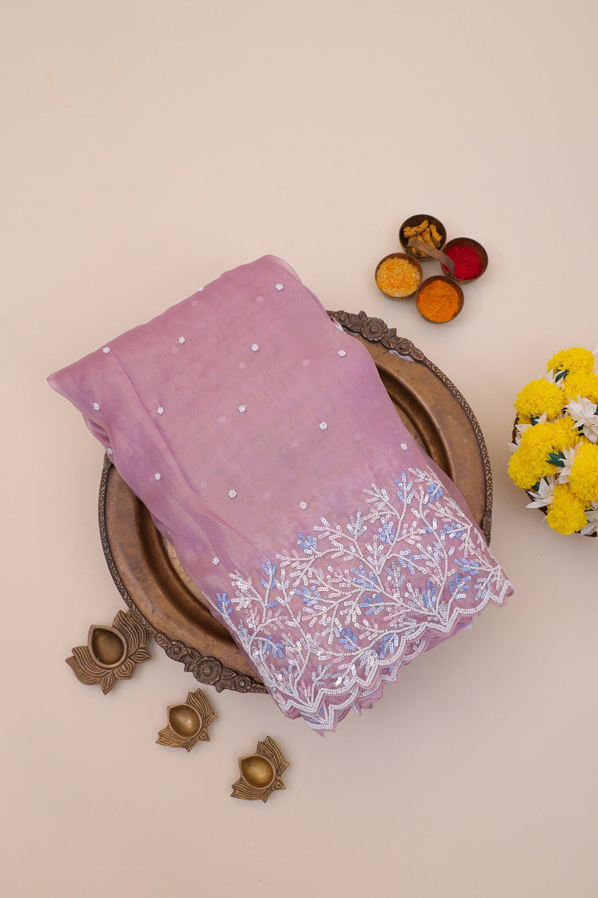 Designer Organza Light Pink Saree