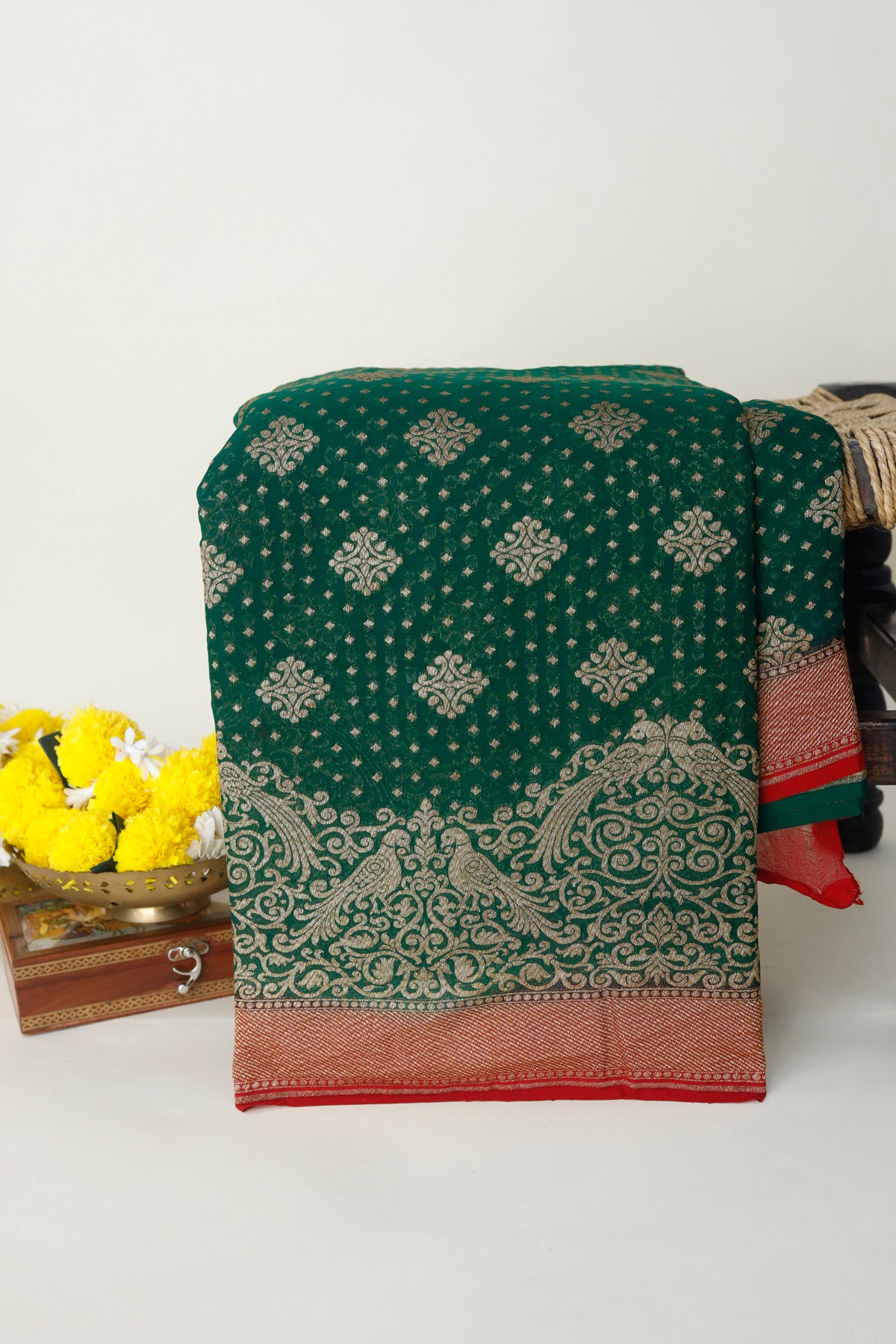 Banarasi Georgette Dark Green Saree