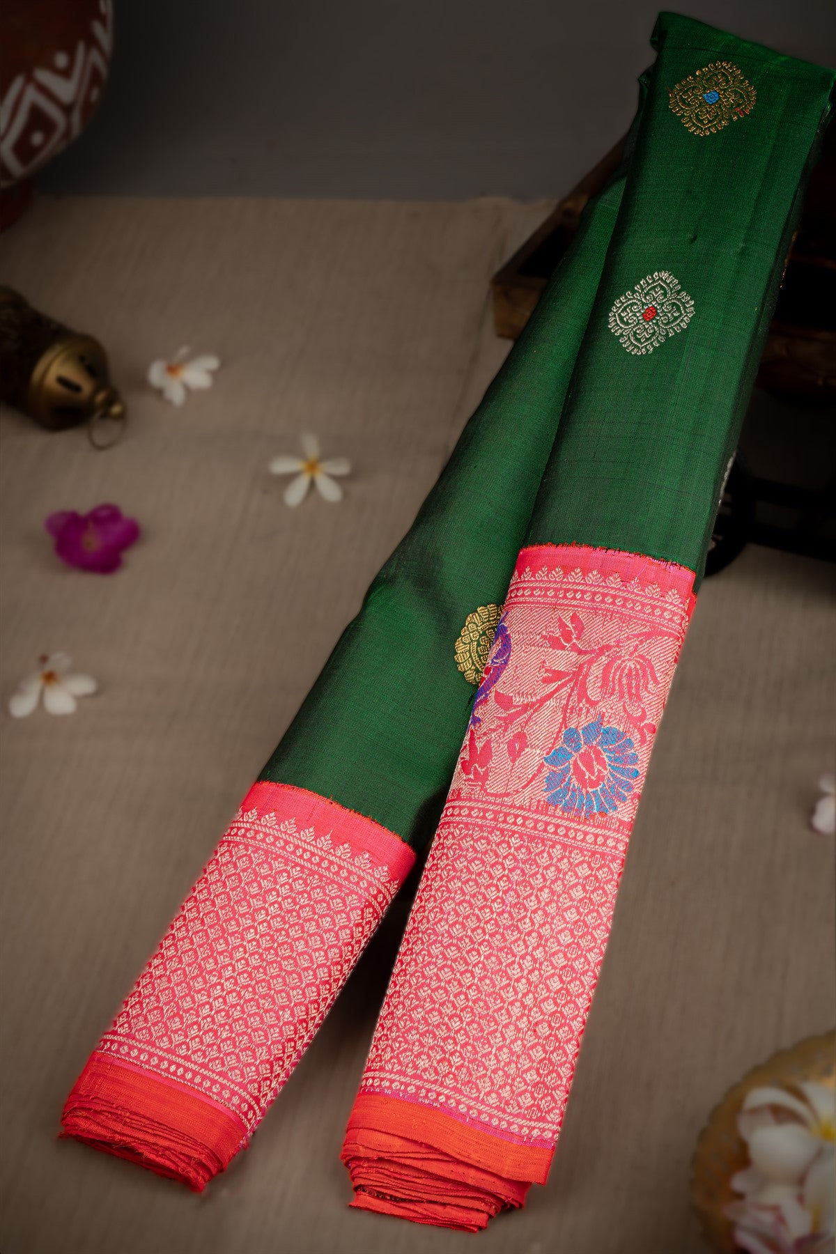 Gadwal Silk Bottle Green Saree