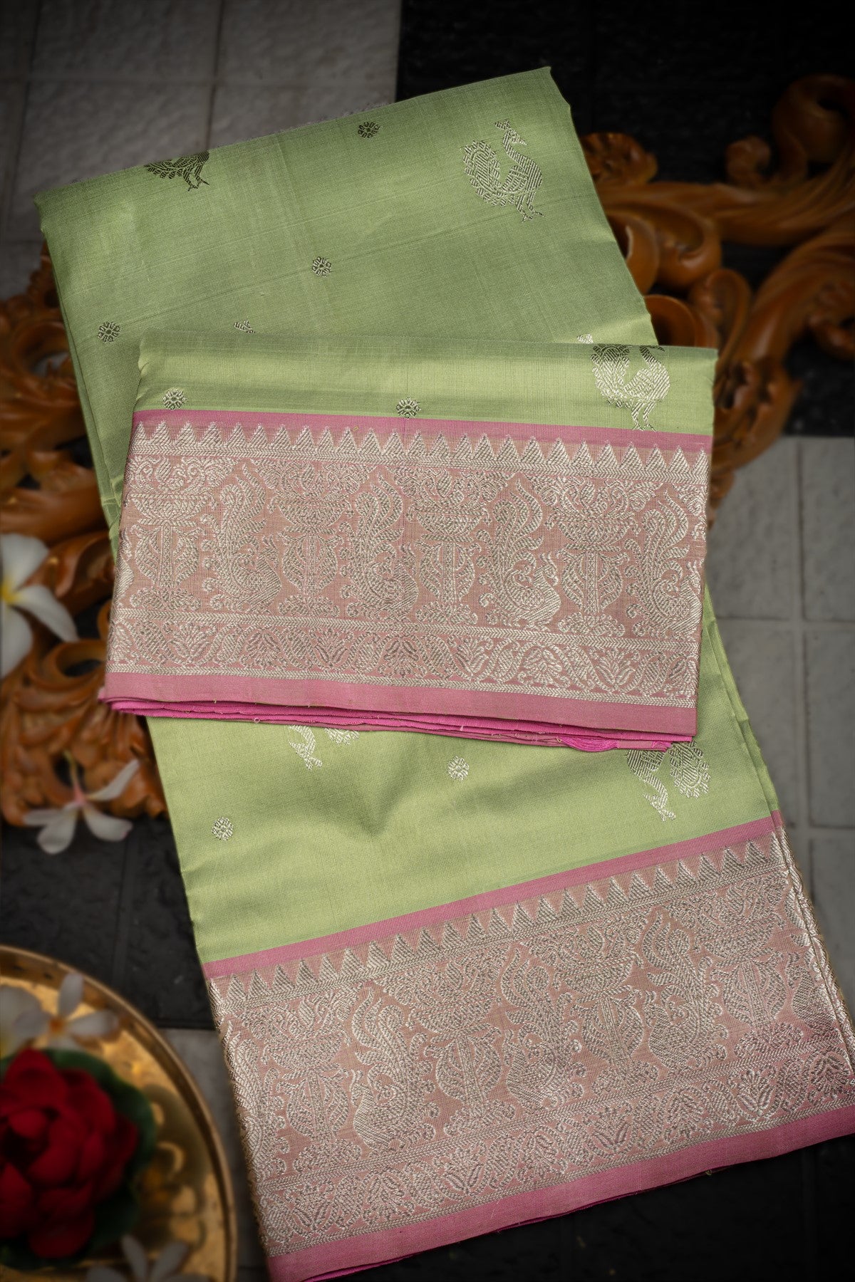 Venkatagiri Silk Pista Green Saree