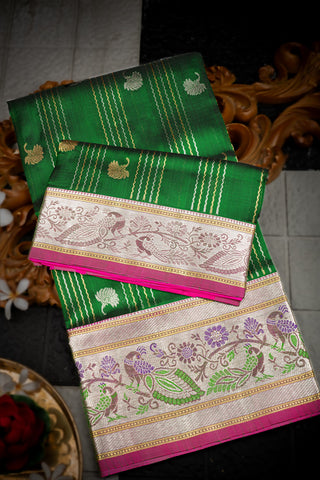 Venkatagiri Silk Bottle Green Saree