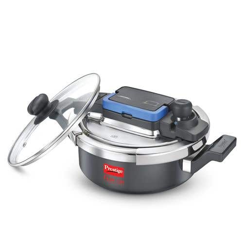 Prestige Svachh Flip-on Mini Hard Anodised Spillage Control Pressure Cooker with Glass Lid, (Black)