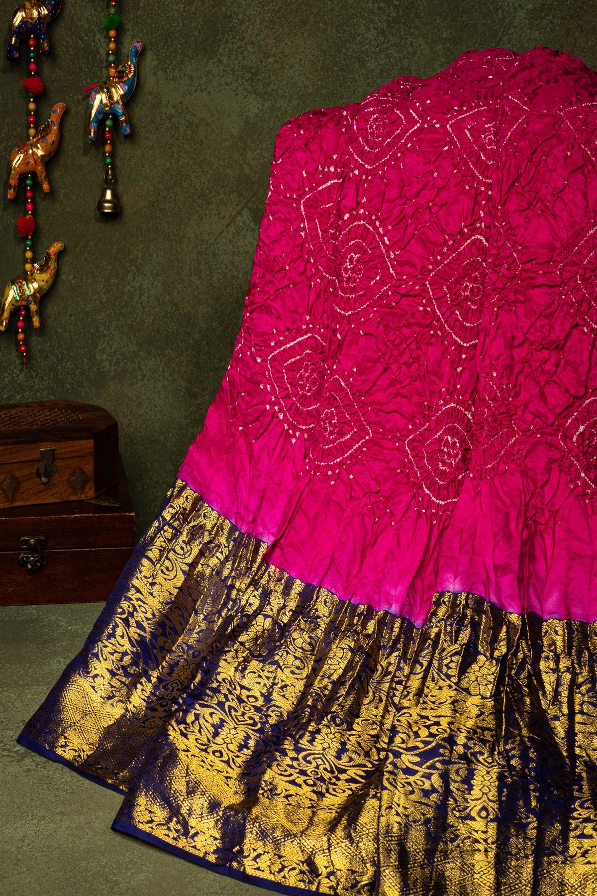 Varamahalakshmi Magenta & Royal Blue Kancheepuram Bandhani Saree