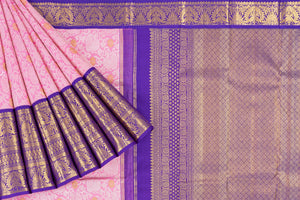 Mandir Baby Pink & Royal Blue Kanchipuram All Over Saree