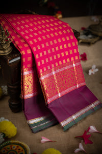 Varamahalakshmi Magenta & Purple Kancheepuram Geometric Saree