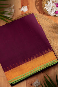 Mandir Wine & Gold Khadi Plain Saree