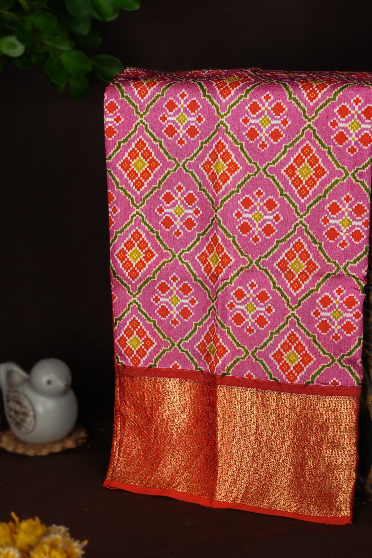 Mandir Lavender & Red Fancy Ikat Saree