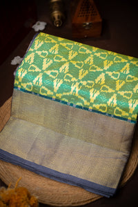 Mandir Light Green & Cream Ikat Ikat Saree