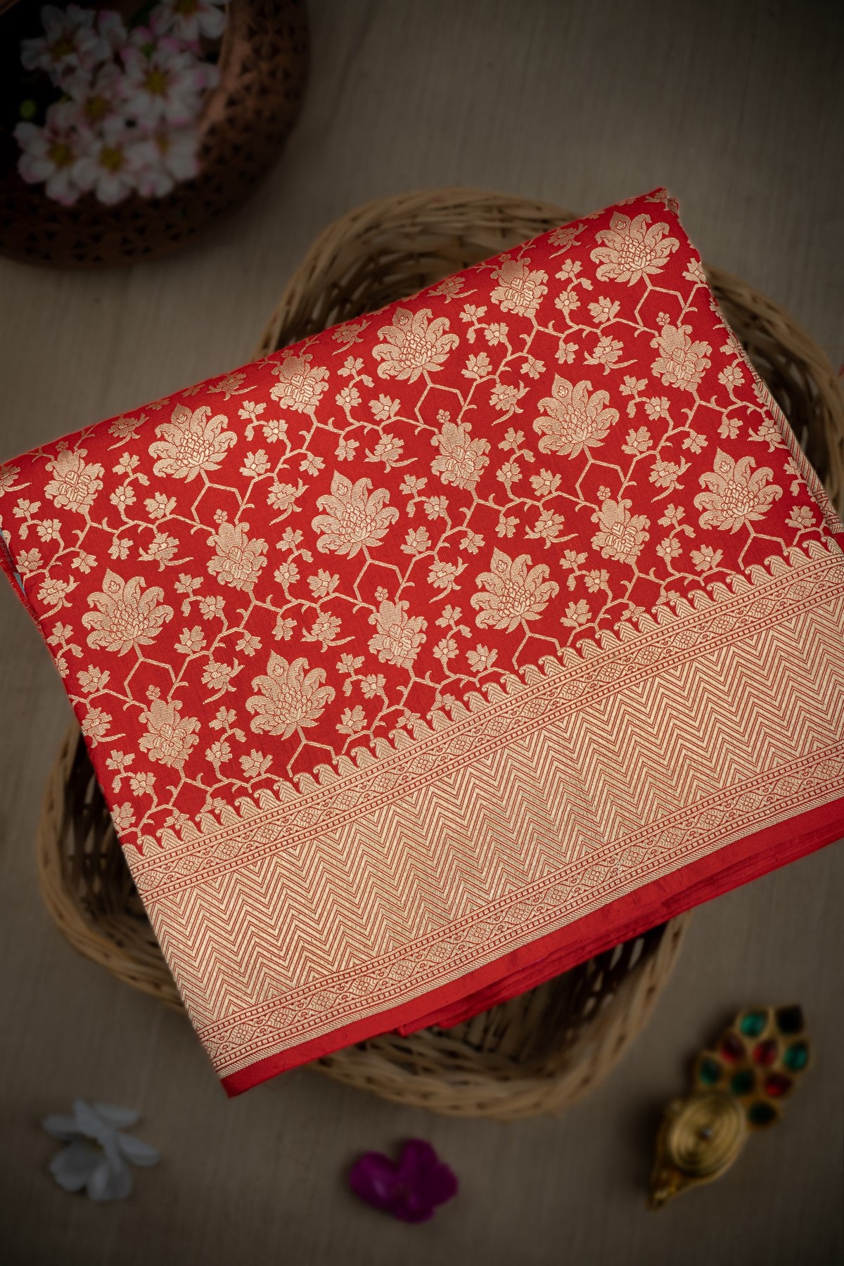 Varamahalakshmi Red & Gold Banarasi Jaal Saree