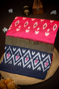 Mandir Dark Pink & Navy Blue Ikat Ikat Saree