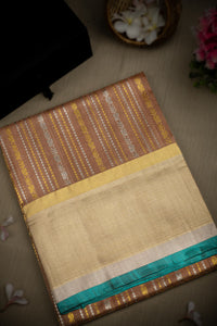 Mandir Light Brown & Sea Green Venkatagiri Floral Jaal Saree